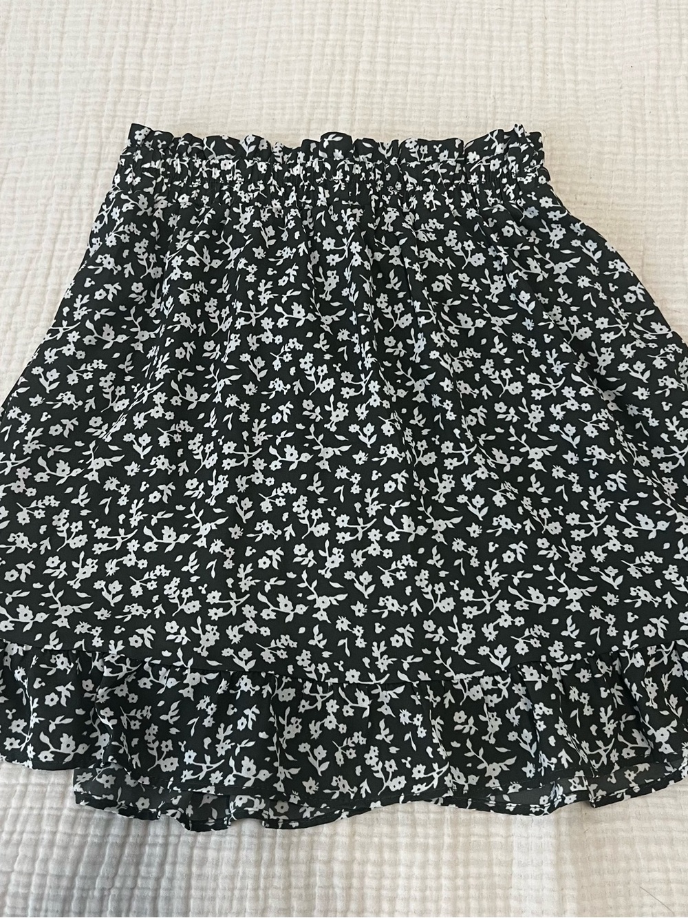 Dark Green Floral Smocked Waist Skirt